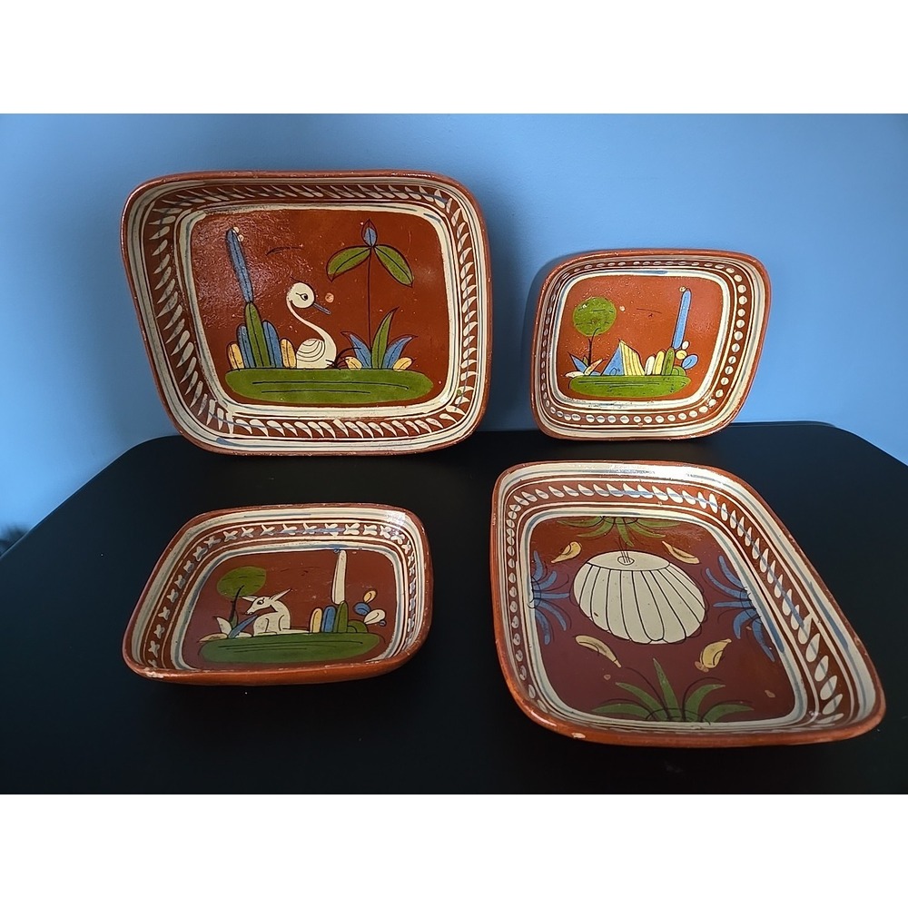 Beautiful Vintage Tlaquepaque Red Clay Mexican Nesting Dishes  Set of 4